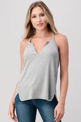 Center Ribbed Knit Stretch Tank Top