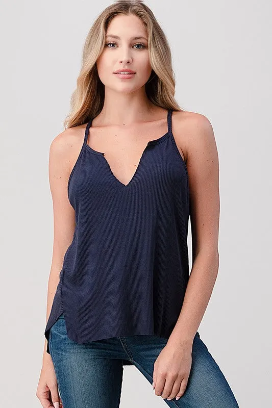 Center Ribbed Knit Stretch Tank Top