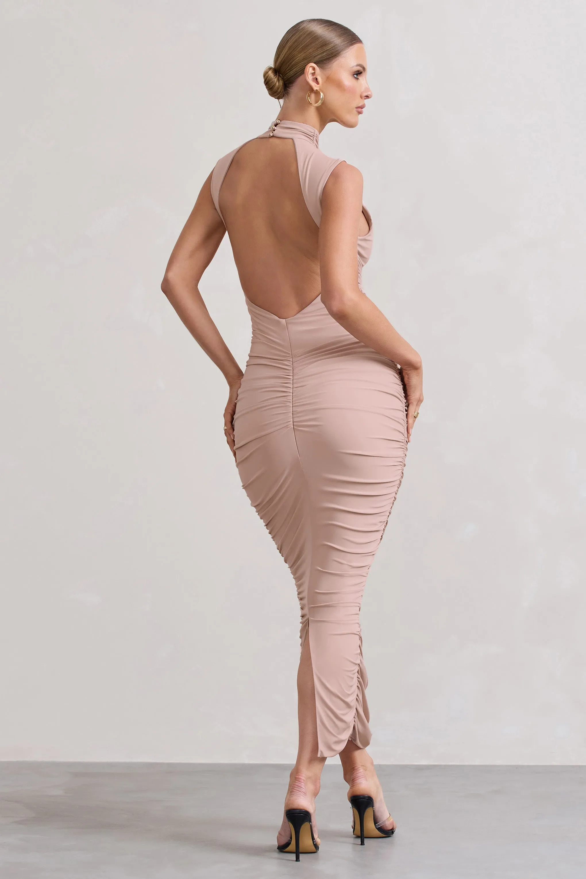 Champagne High-Neck Maxi Dress