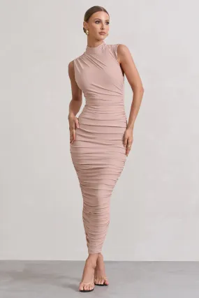 Champagne High-Neck Maxi Dress