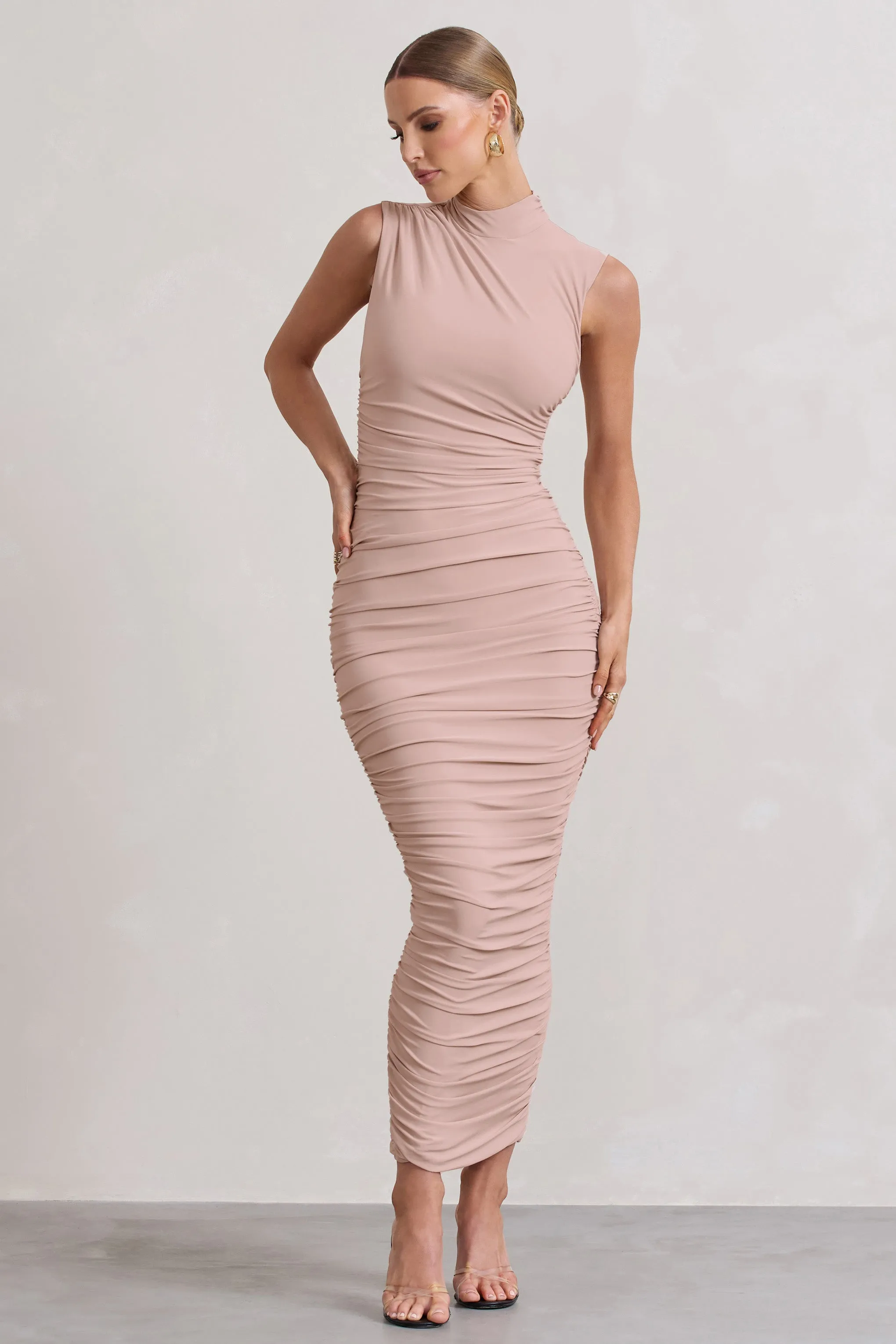 Champagne High-Neck Maxi Dress