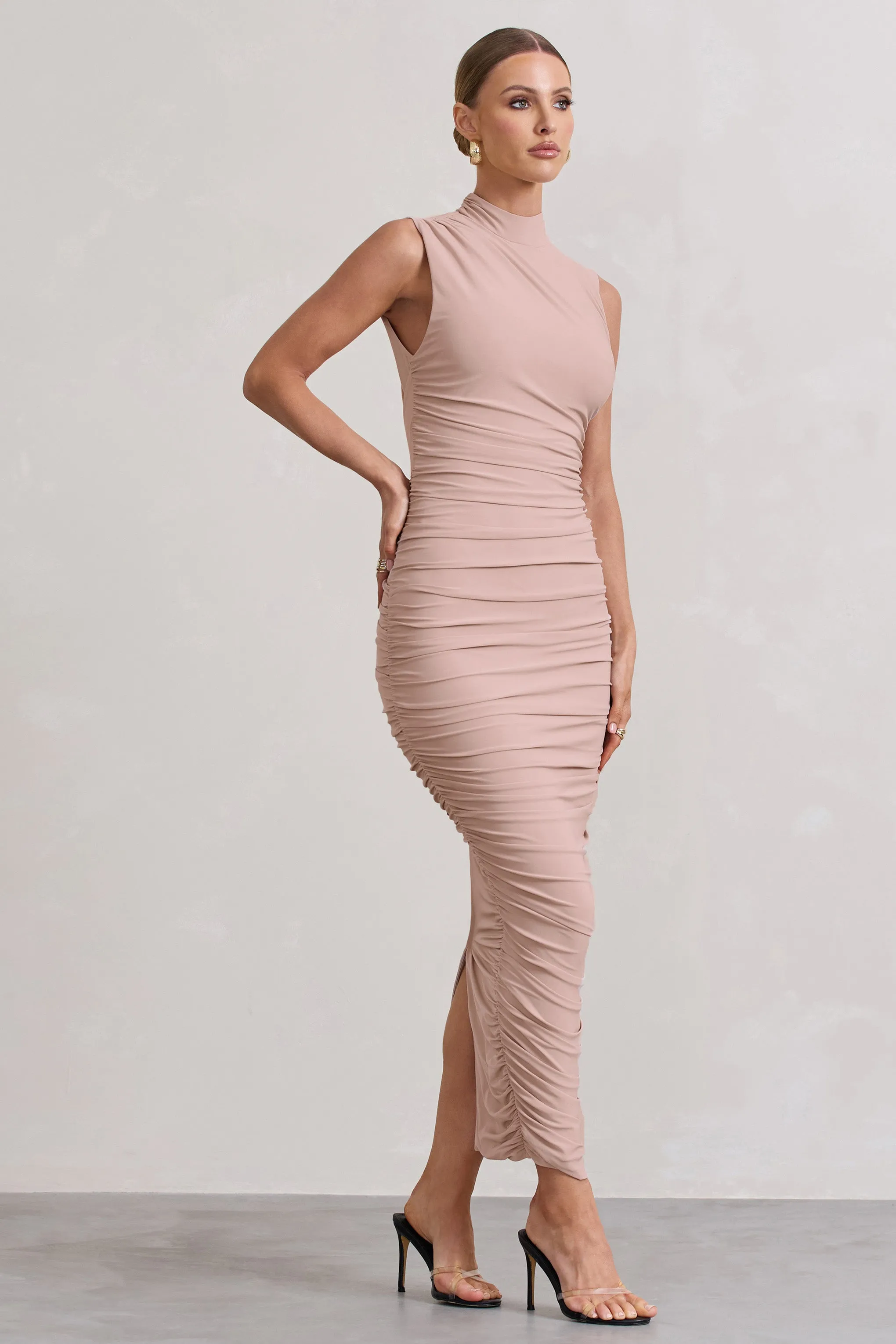 Champagne High-Neck Maxi Dress