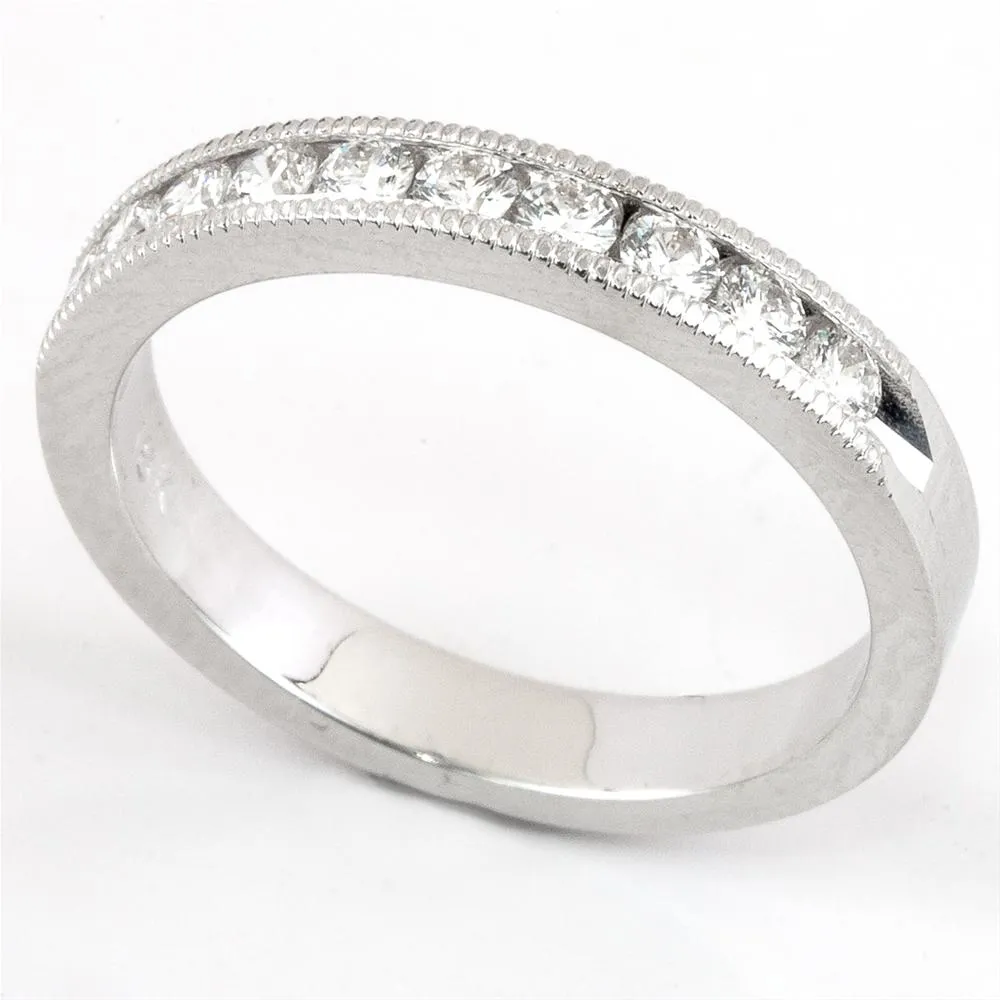 Channel Set Diamond Milgrain Wedding Band Anniversary Ring 1/2 Way 18K .1/3 carat