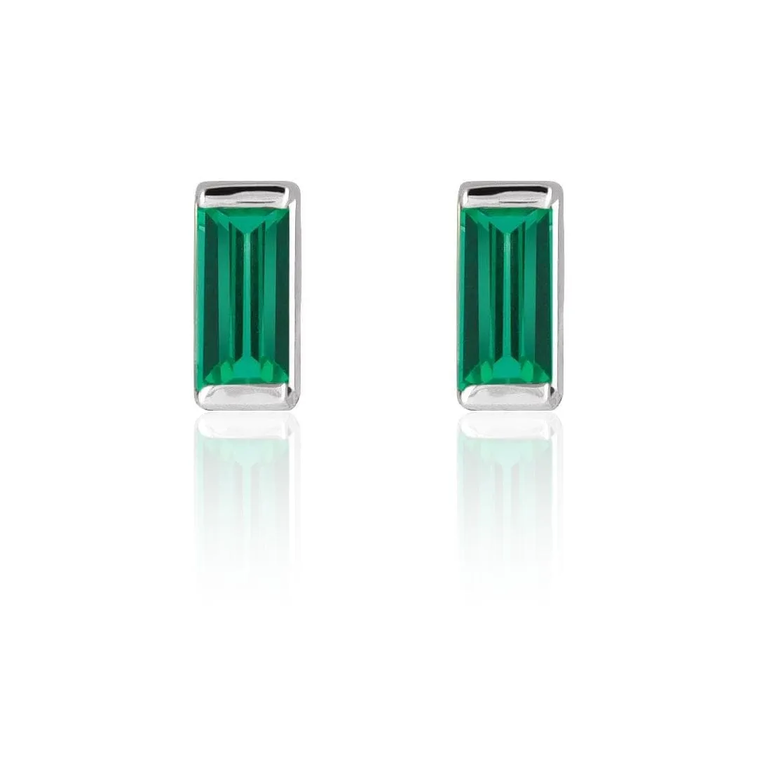 Channel-set Emerald Baguette Gold or Platinum Stud Earrings