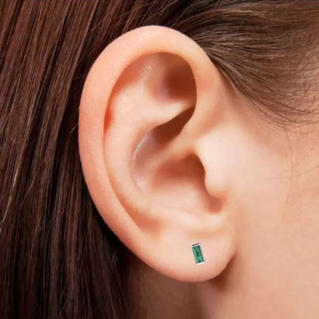 Channel-set Emerald Baguette Gold or Platinum Stud Earrings