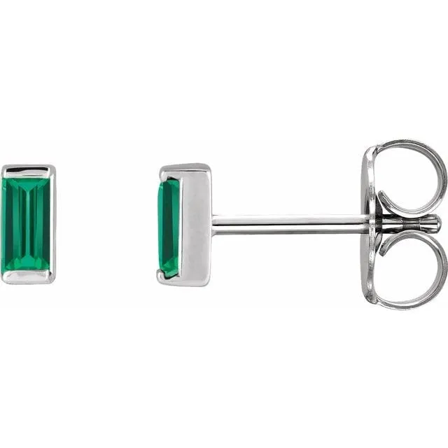 Channel-set Emerald Baguette Gold or Platinum Stud Earrings