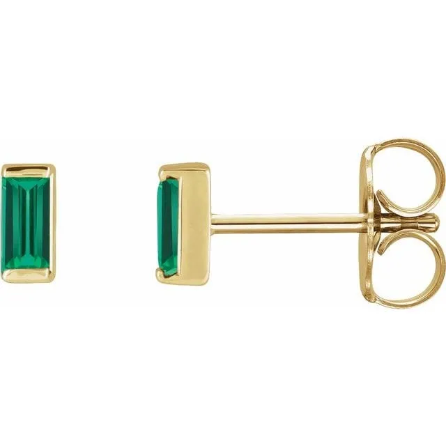 Channel-set Emerald Baguette Gold or Platinum Stud Earrings