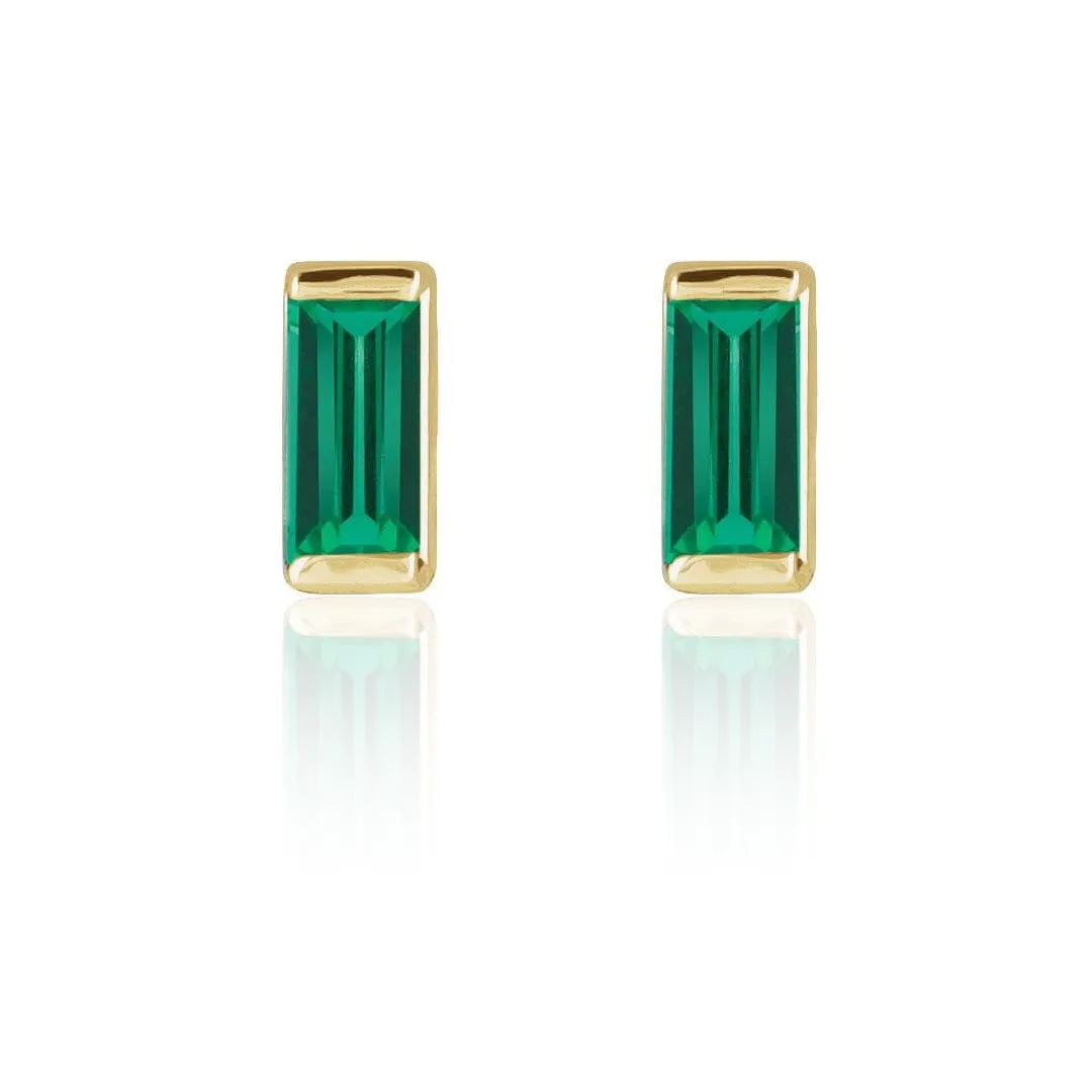 Channel-set Emerald Baguette Gold or Platinum Stud Earrings