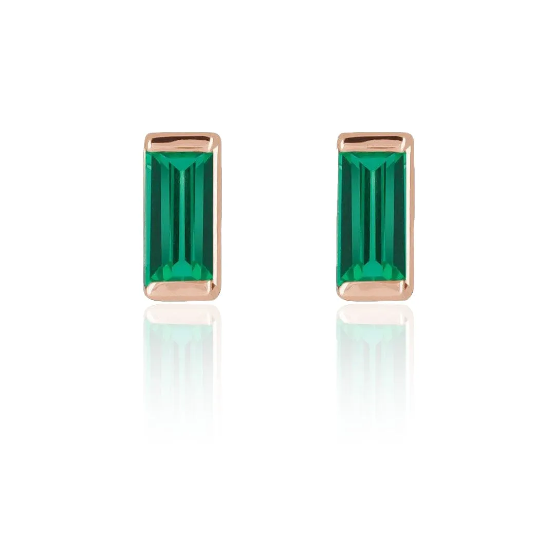 Channel-set Emerald Baguette Gold or Platinum Stud Earrings