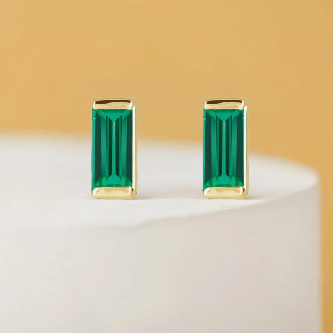 Channel-set Emerald Baguette Gold or Platinum Stud Earrings