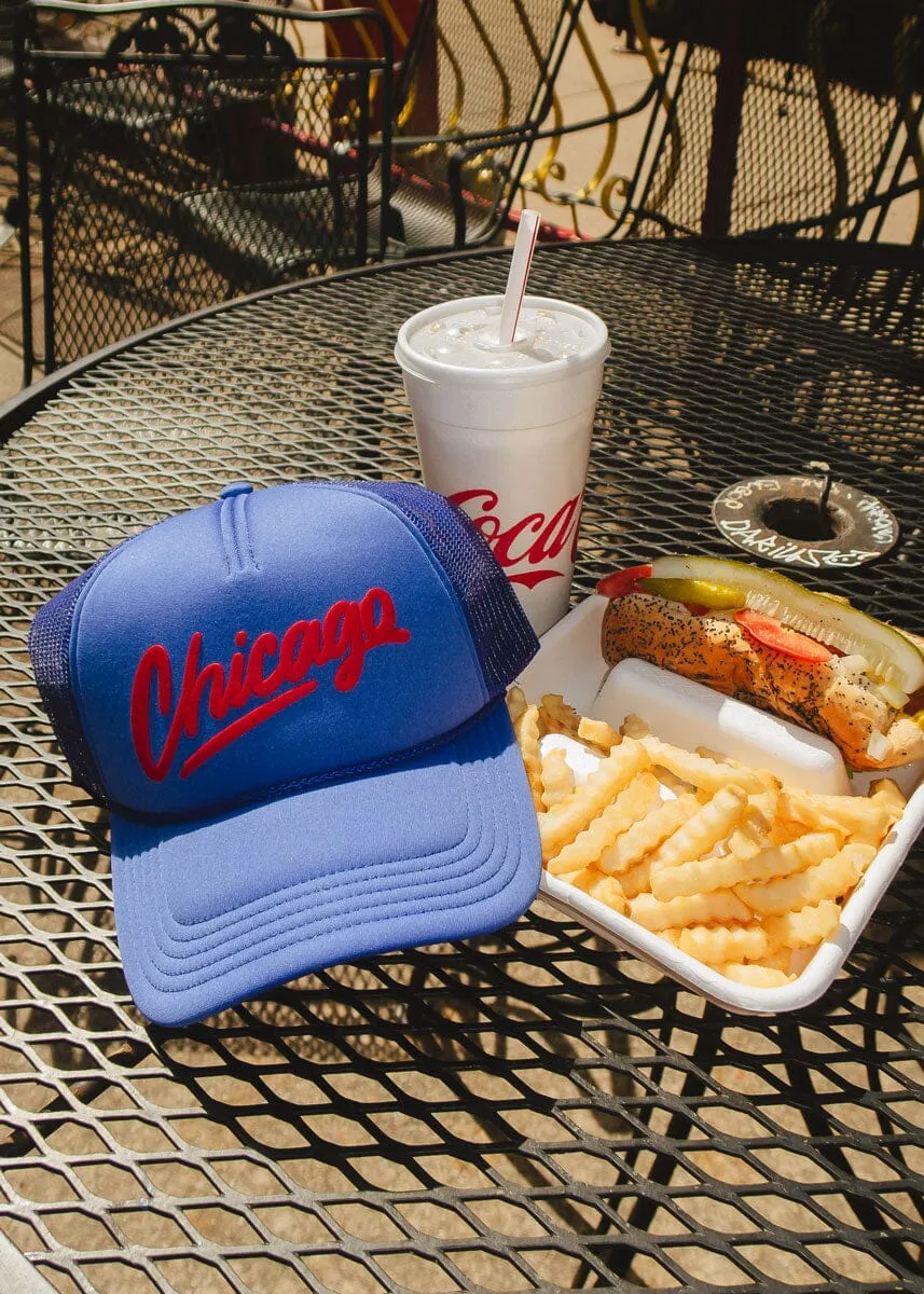 Chicago Script Trucker Hat - Royal