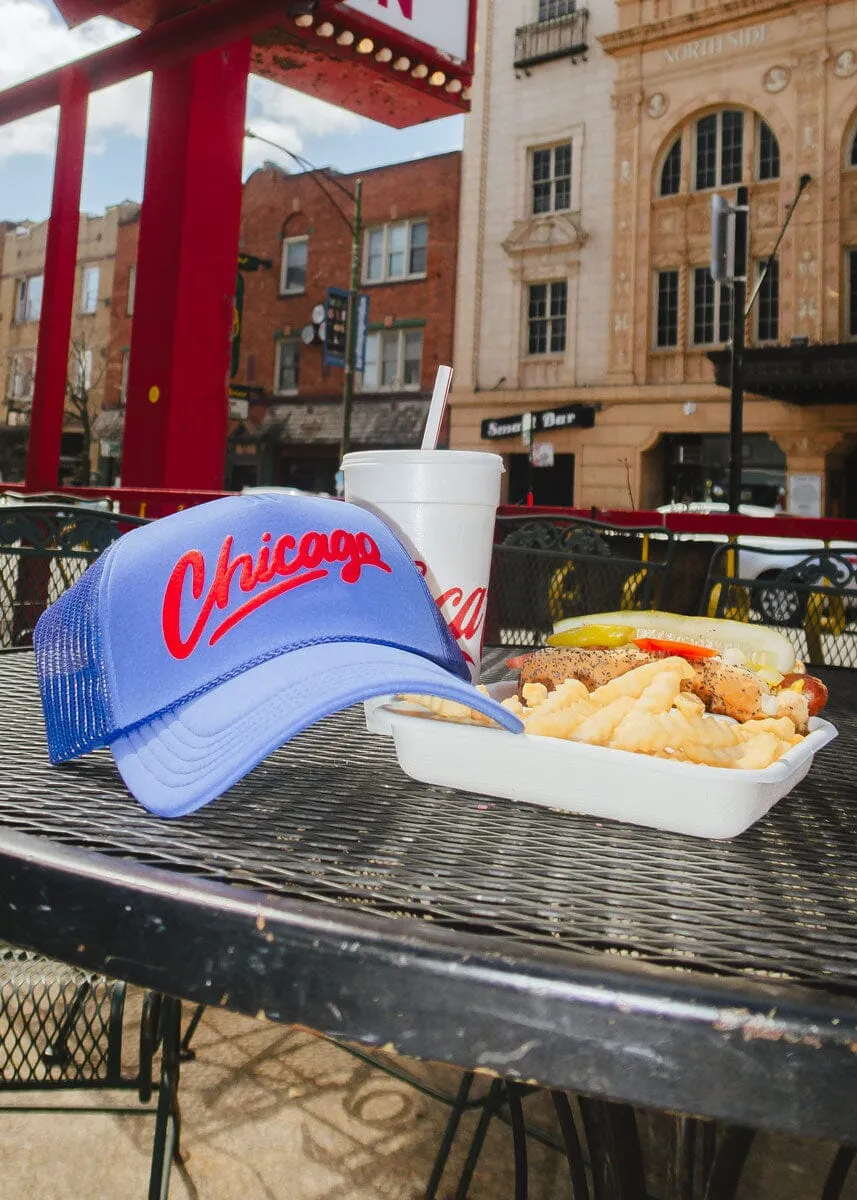 Chicago Script Trucker Hat - Royal