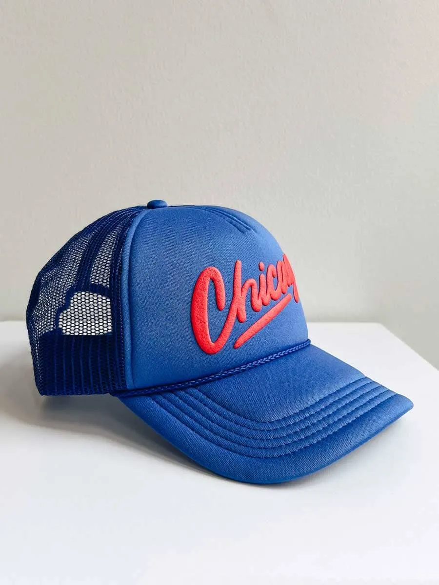 Chicago Script Trucker Hat - Royal