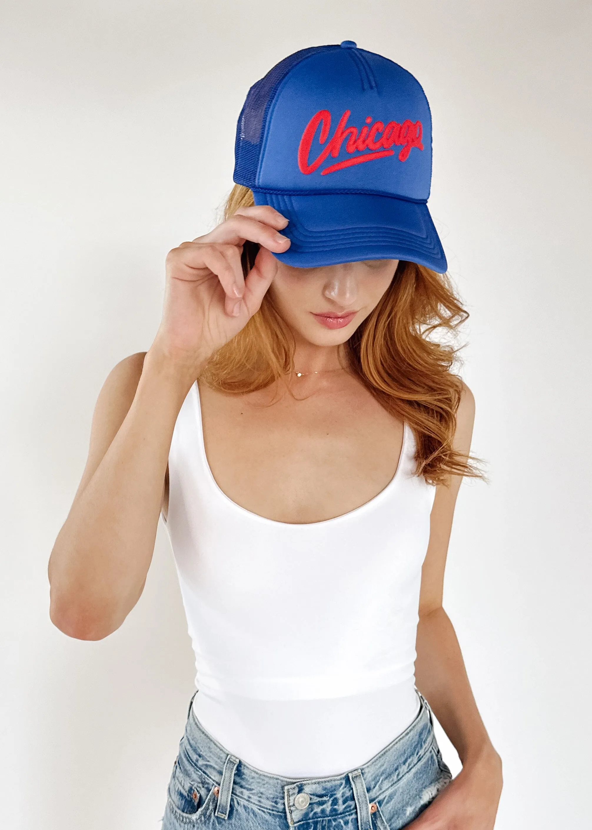 Chicago Script Trucker Hat - Royal