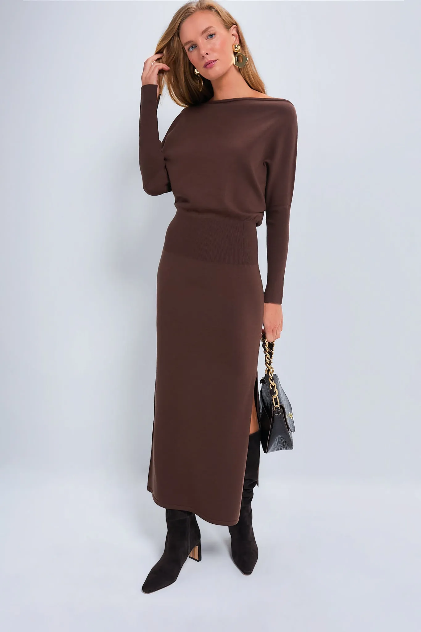 Chocolate Janese Off the Shoulder Midi Dress