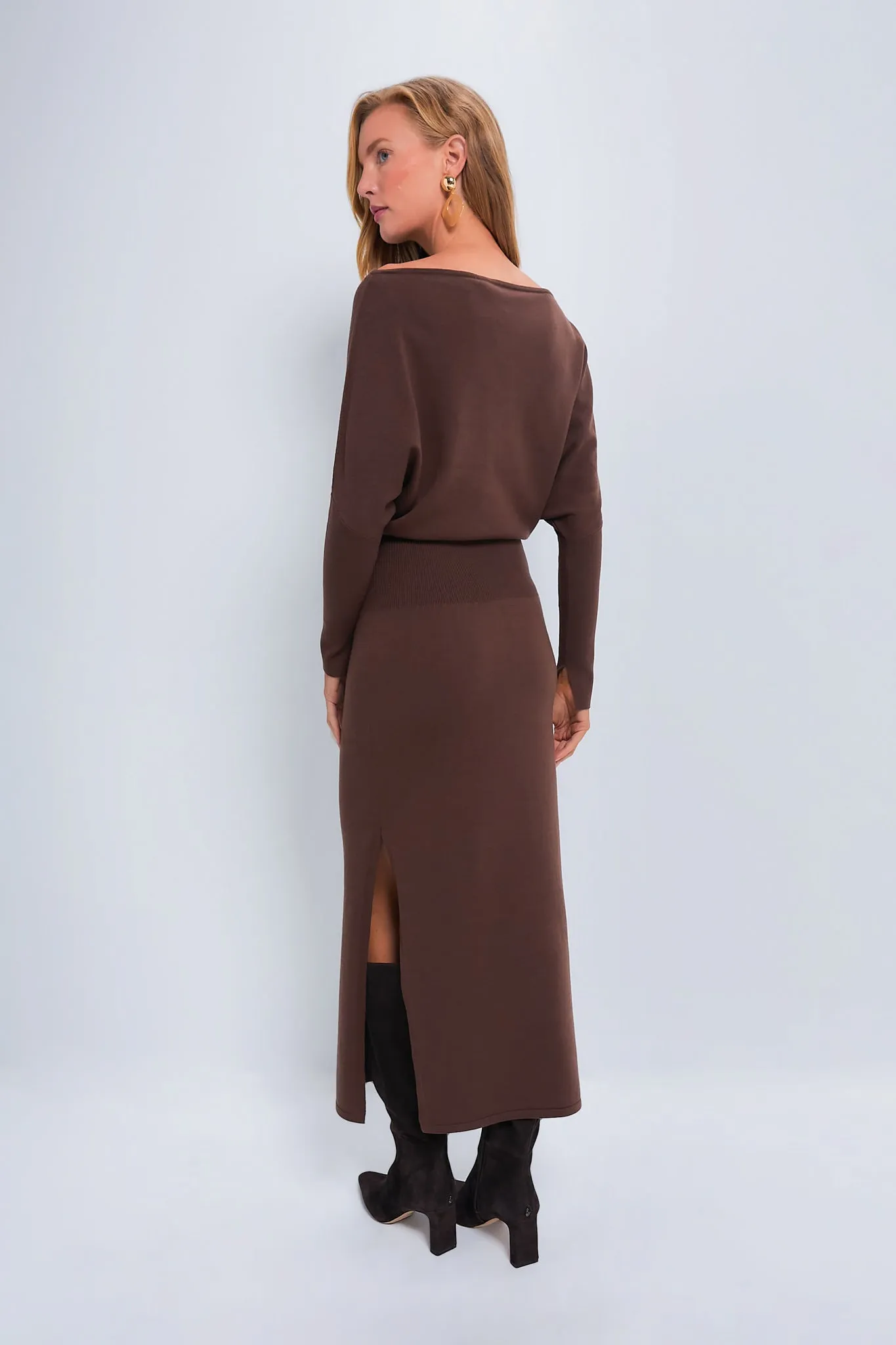 Chocolate Janese Off the Shoulder Midi Dress