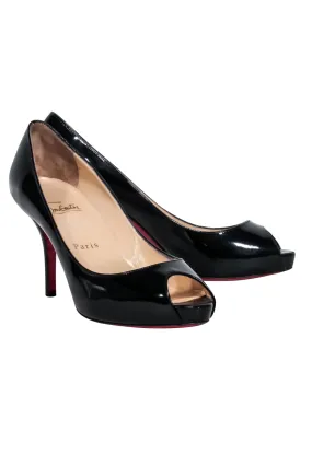 Christian Louboutin - Black Patent Leather Peep Toe Heels Sz 7