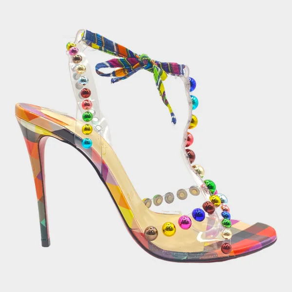 Christian Louboutin multicolour heels with metallic studs and a bow