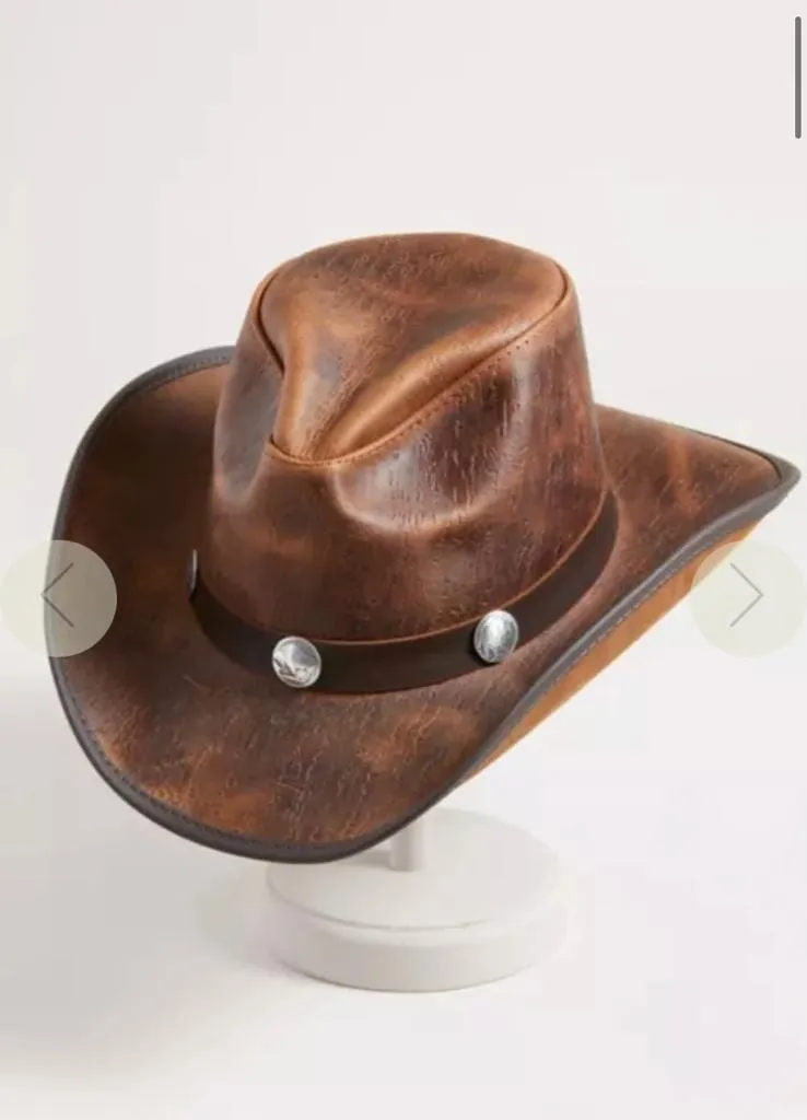 Classic Western Brown 100% Genuine Leather Fancy Unisex Cowboy Hat