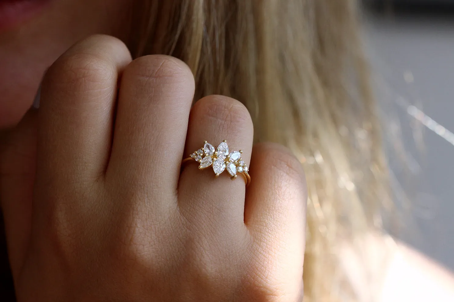 Cluster Ring Set With Diamonds - VS Diamond Ring - Flora