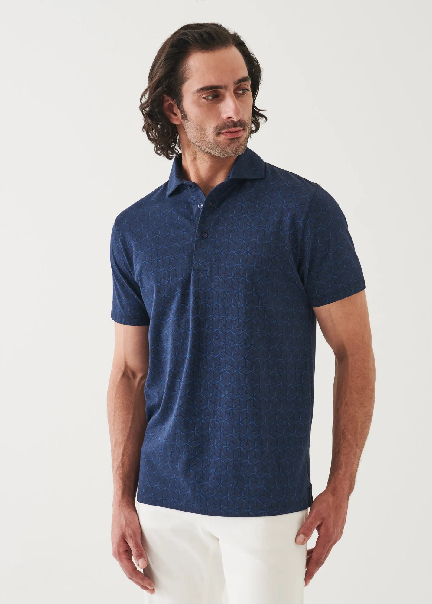 Stretch Printed Polo in Pima Cotton