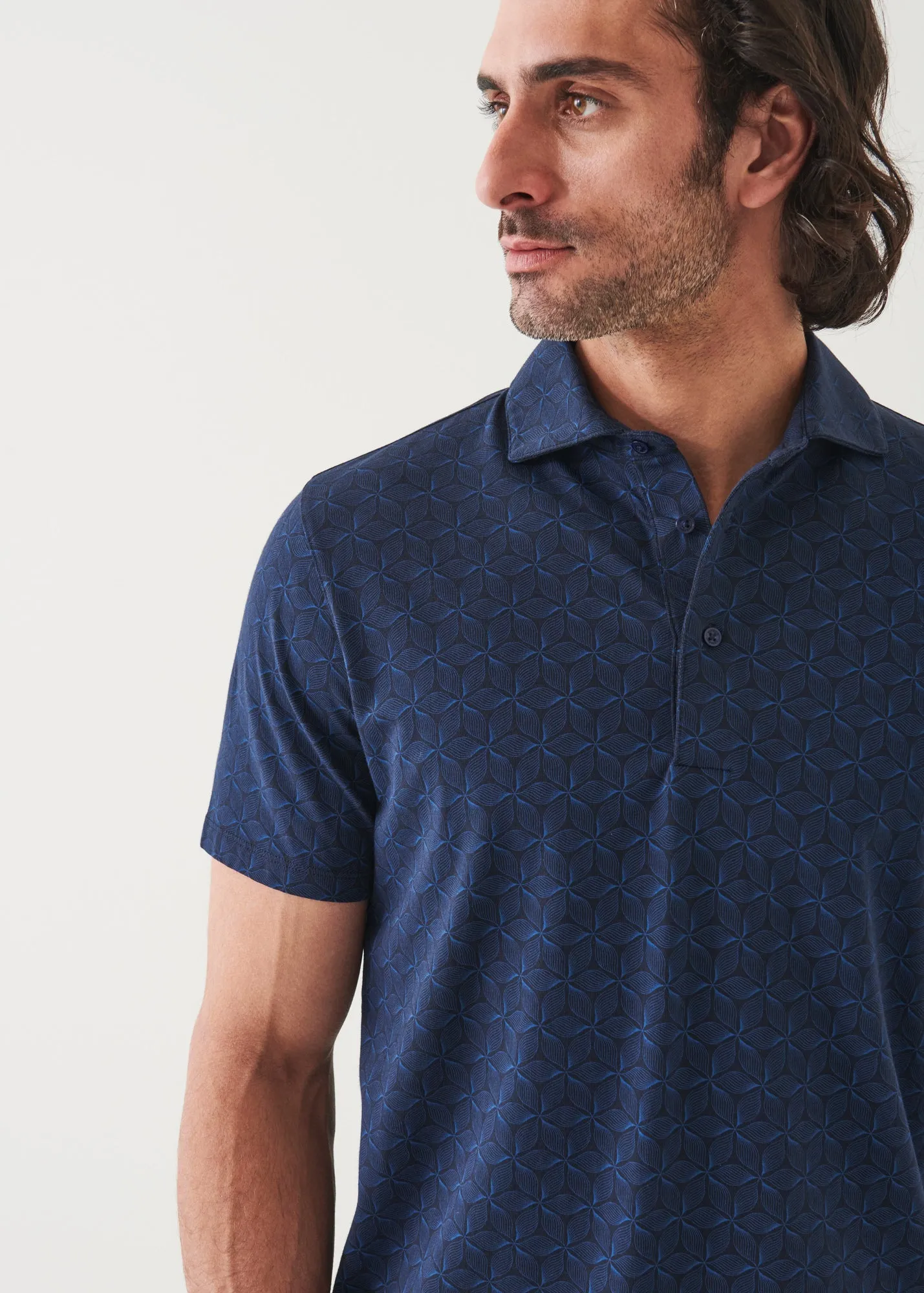 Stretch Printed Polo in Pima Cotton