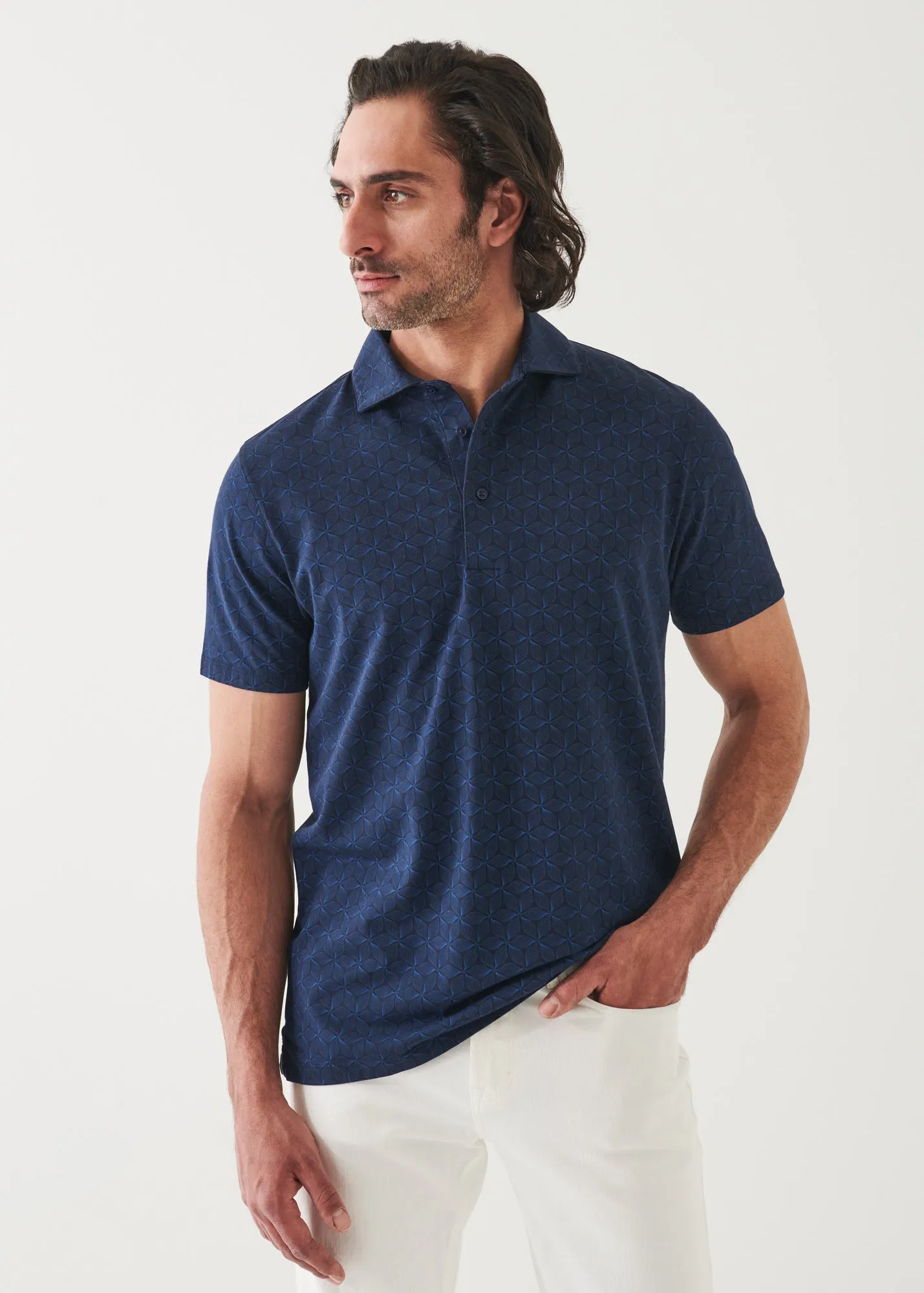 Stretch Printed Polo in Pima Cotton