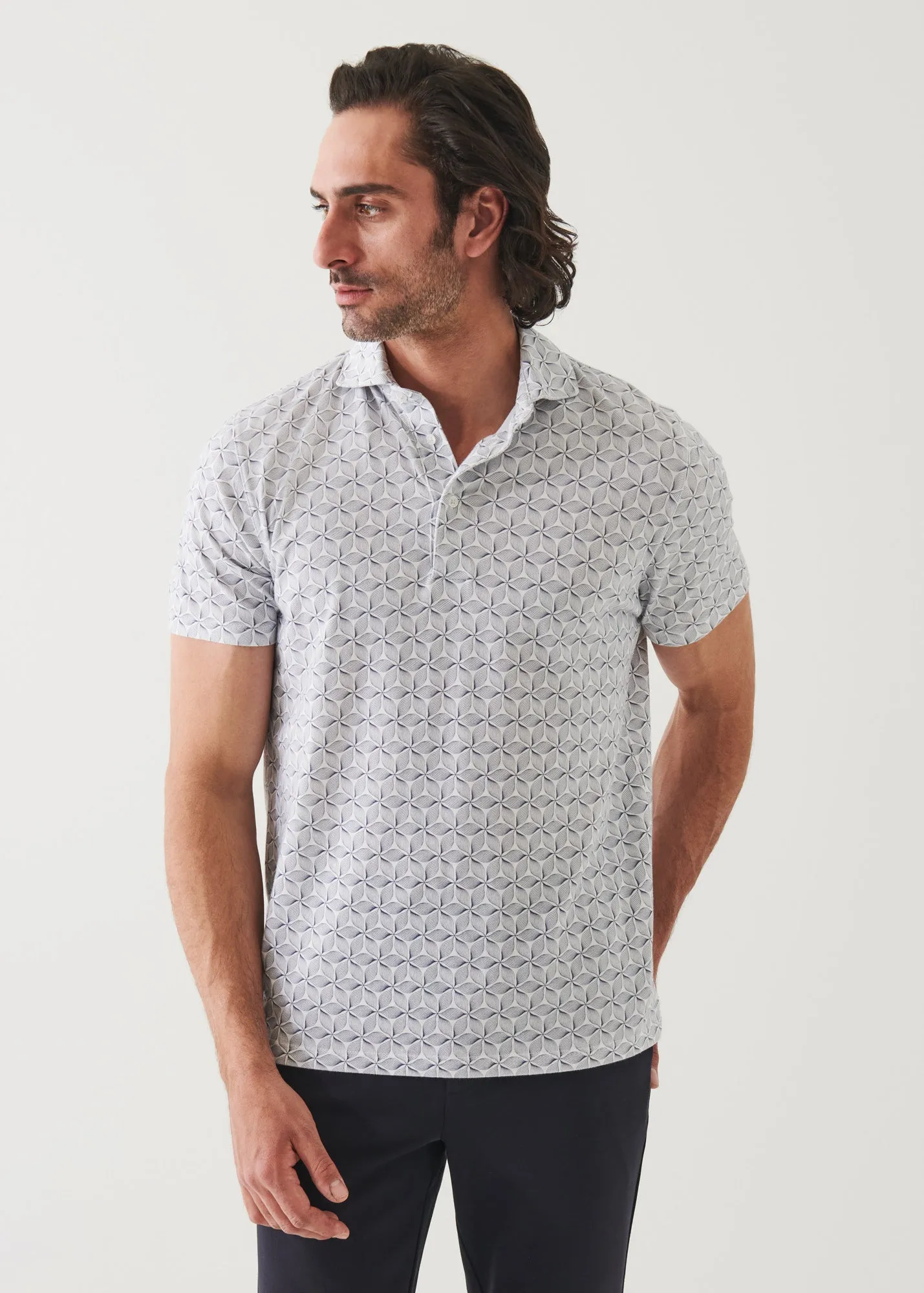 Stretch Printed Polo in Pima Cotton