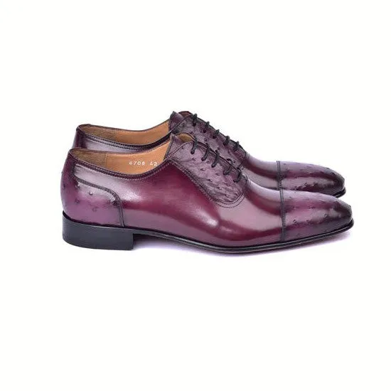 Corrente Men's Shoes Burgundy Ostrich Leather Oxfords