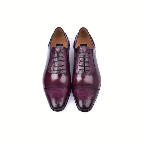 Corrente Men's Shoes Burgundy Ostrich Leather Oxfords