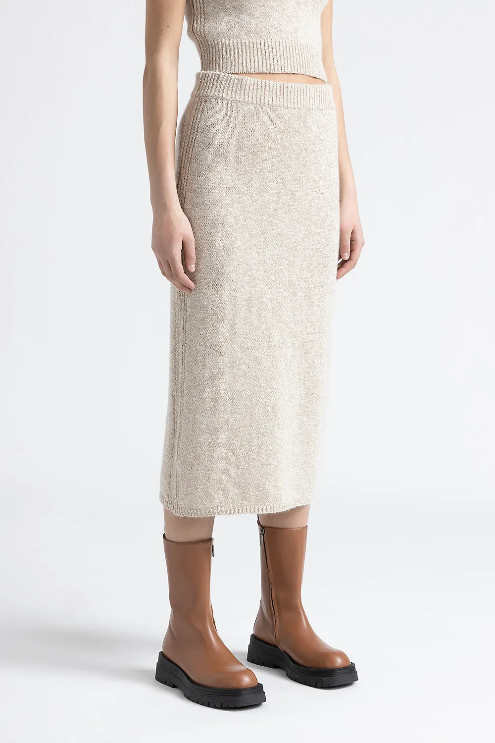 Cotton, alpaca, viscose long knit skirt