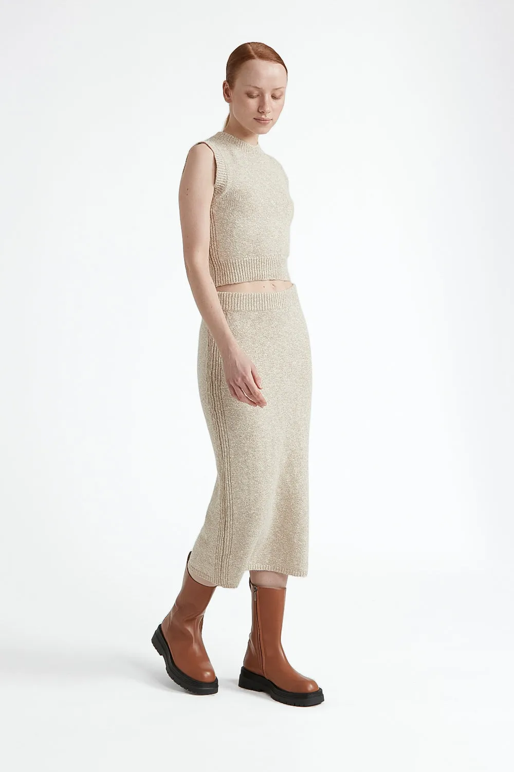 Cotton, alpaca, viscose long knit skirt