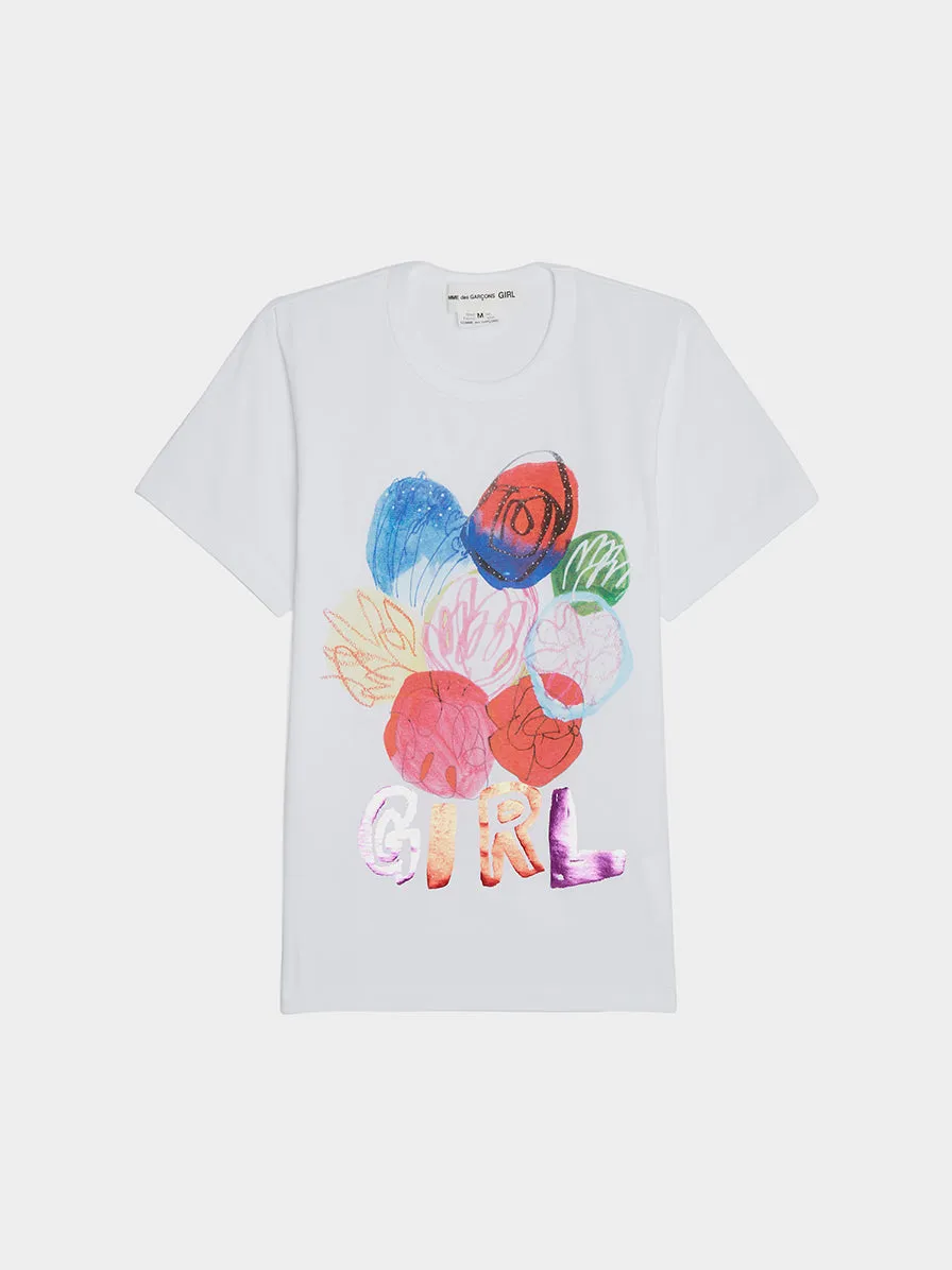 Cotton Bouquet Girl Graphic Tee, White