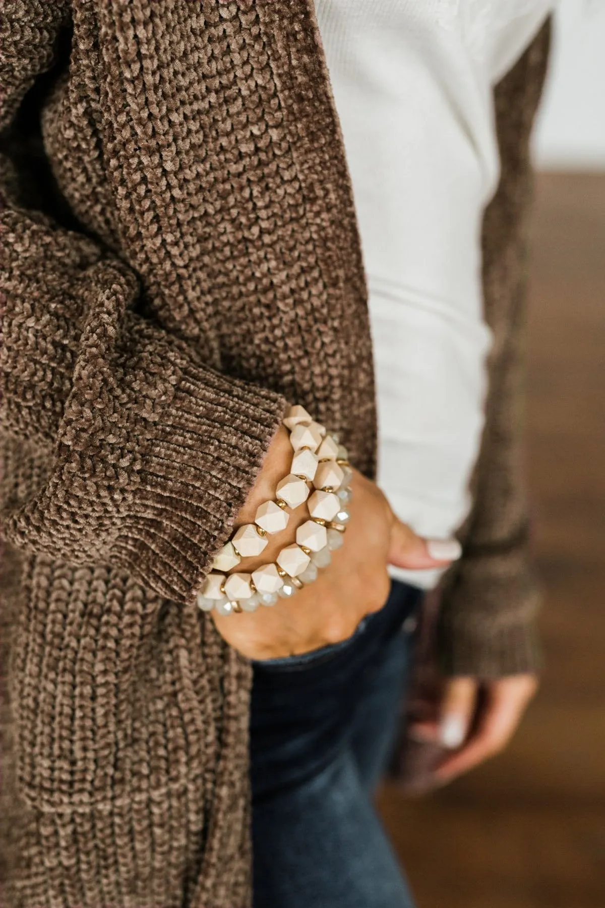 Cream 3 Stack Wood Bracelet Set