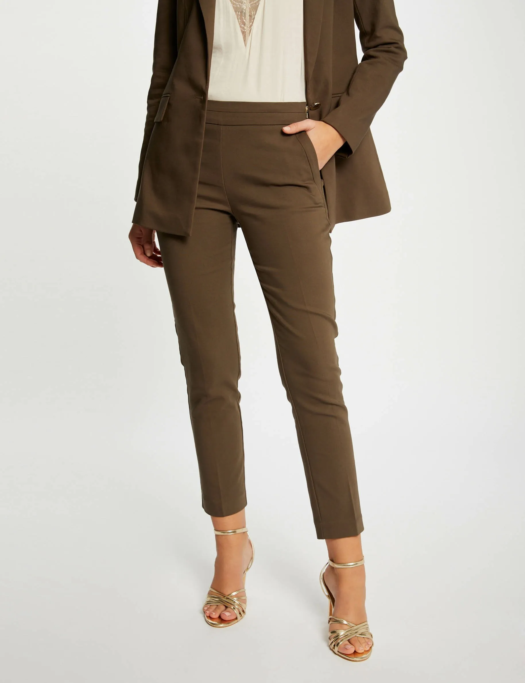 Cropped cigarette trousers khaki green women