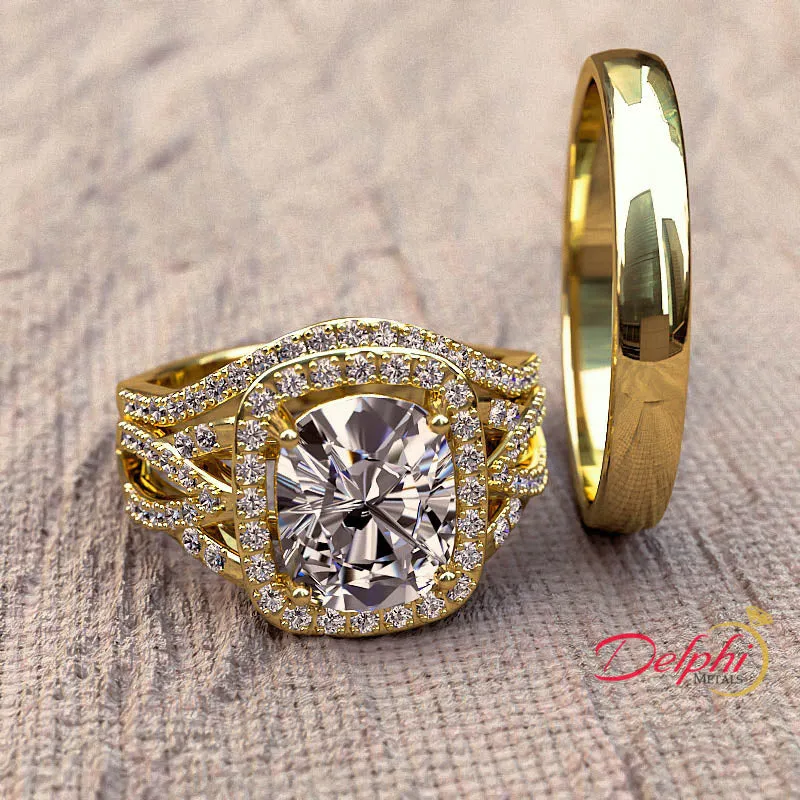 Cushion Cut Diamond Gold Complete Wedding Set - 02US63