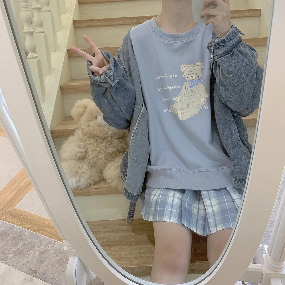 BY46666 CUTE BLUE BEAR SWEATSHIRT