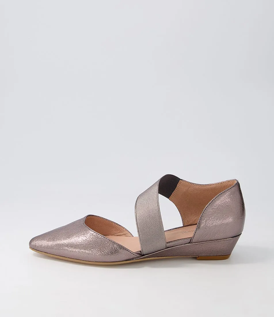 DIANA FERRARI Poala Pewter Crackle Leather Heels