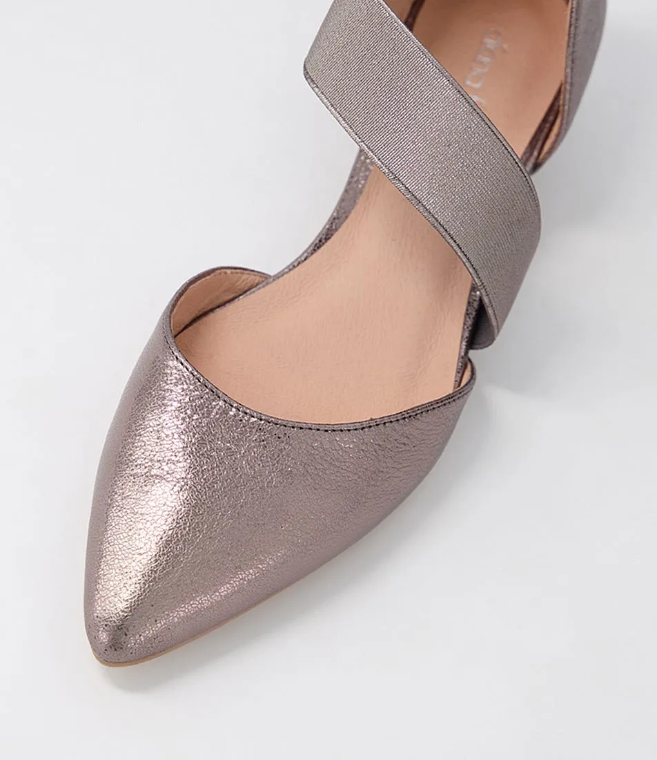 DIANA FERRARI Poala Pewter Crackle Leather Heels