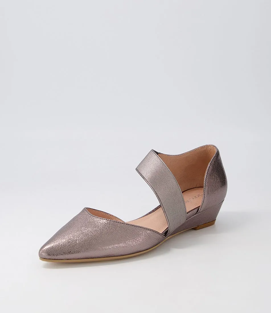 DIANA FERRARI Poala Pewter Crackle Leather Heels