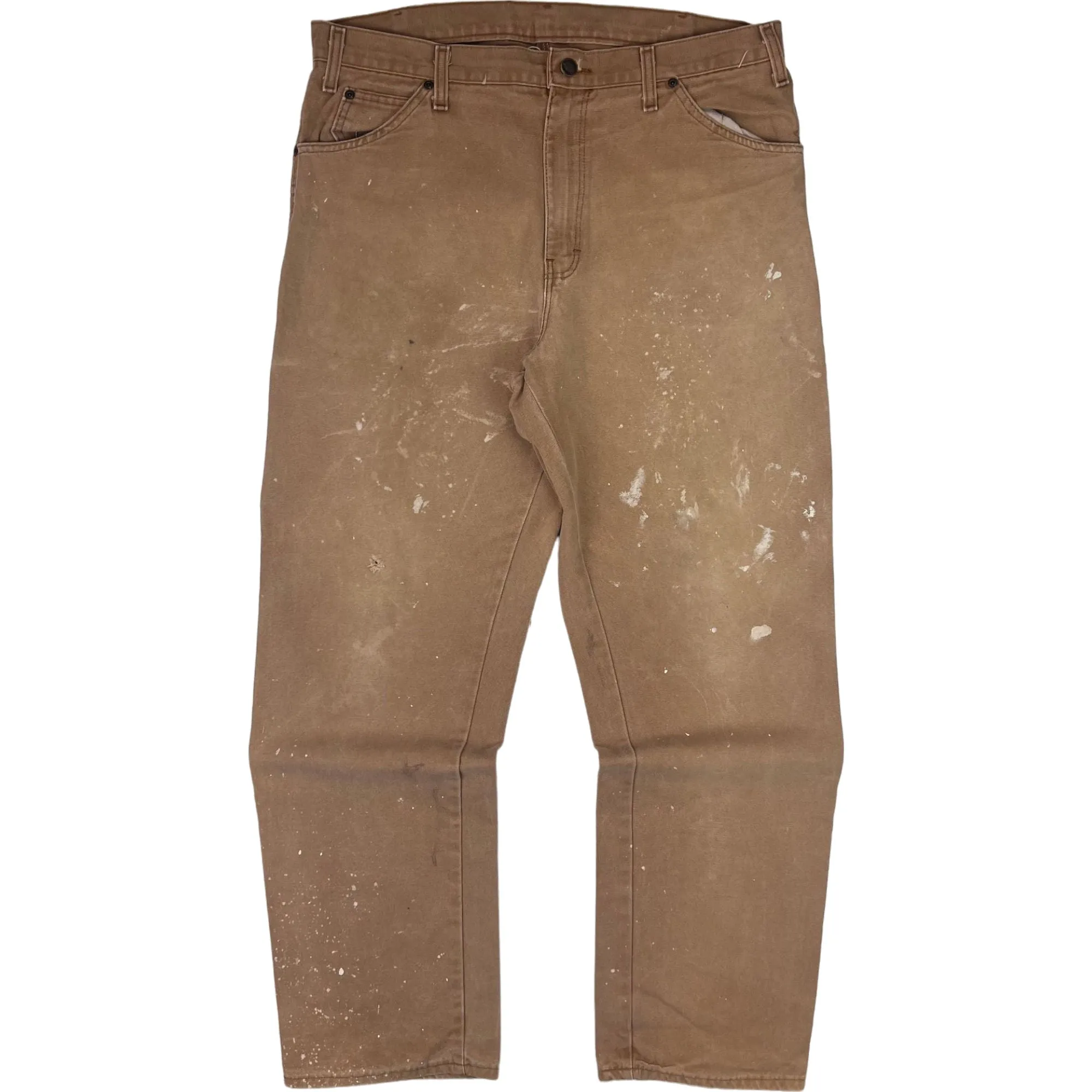 Dickies Paint Splattered Workwear Carpenter Trousers Brown