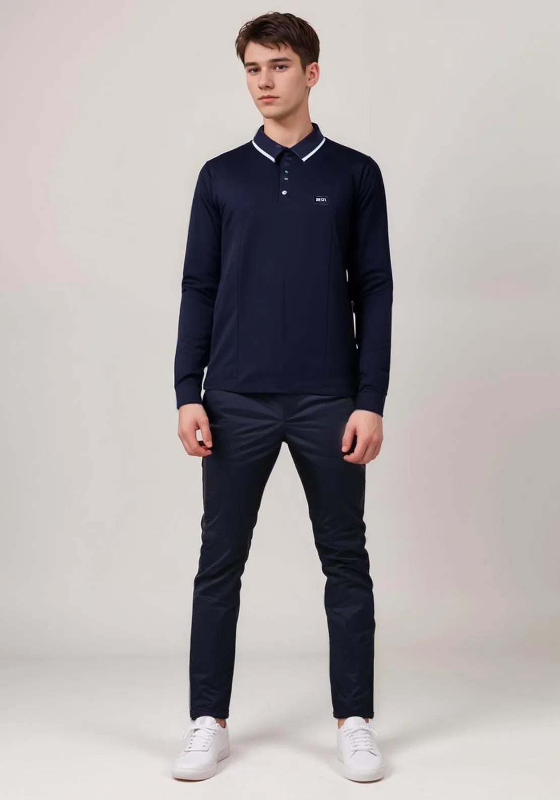 Diesel Boys Duke Long Sleeve Polo, Navy