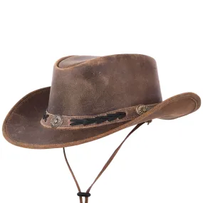 Distressed Leather Vintage Style Brown Cowboy Hat with Braided Hat Band