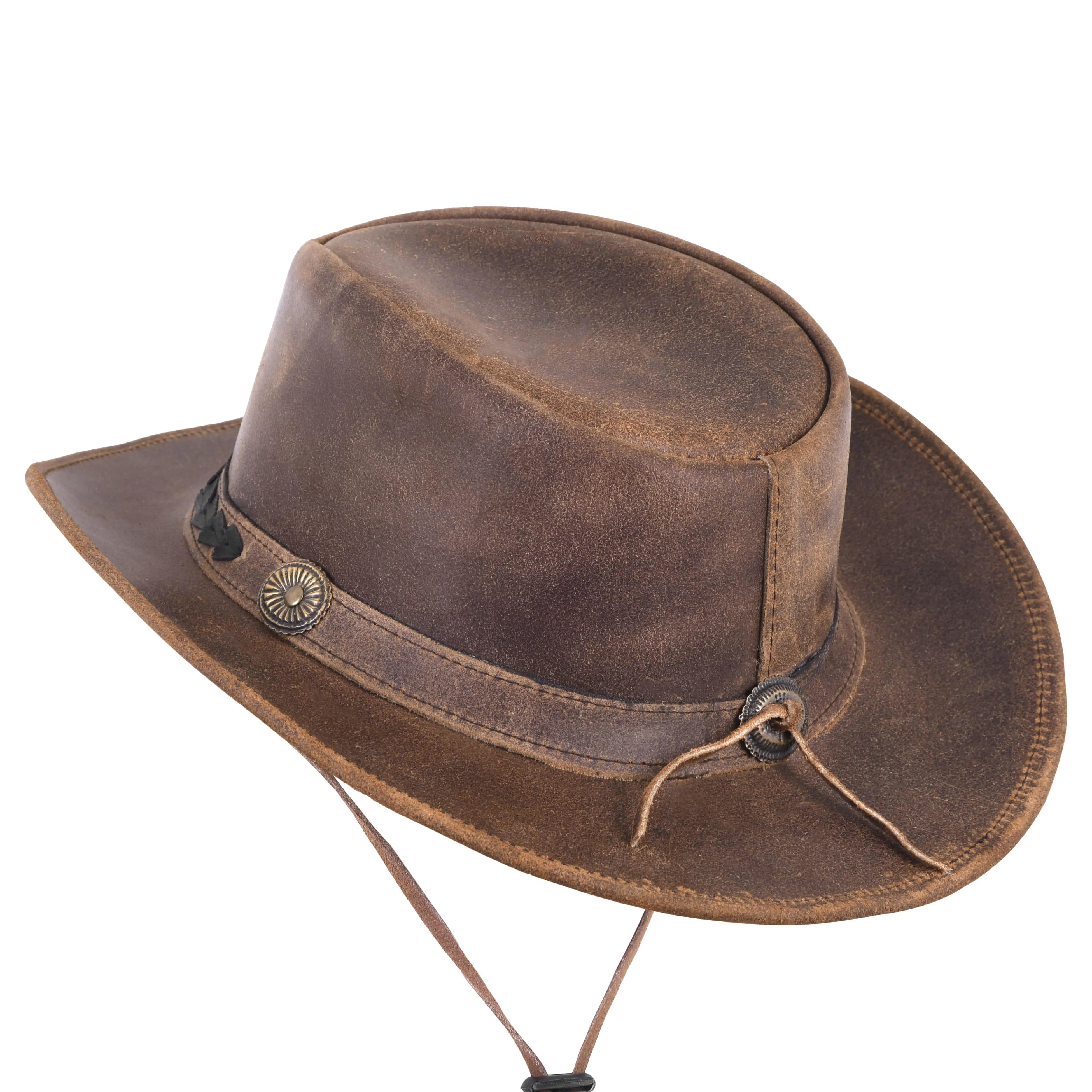 Distressed Leather Vintage Style Brown Cowboy Hat with Braided Hat Band