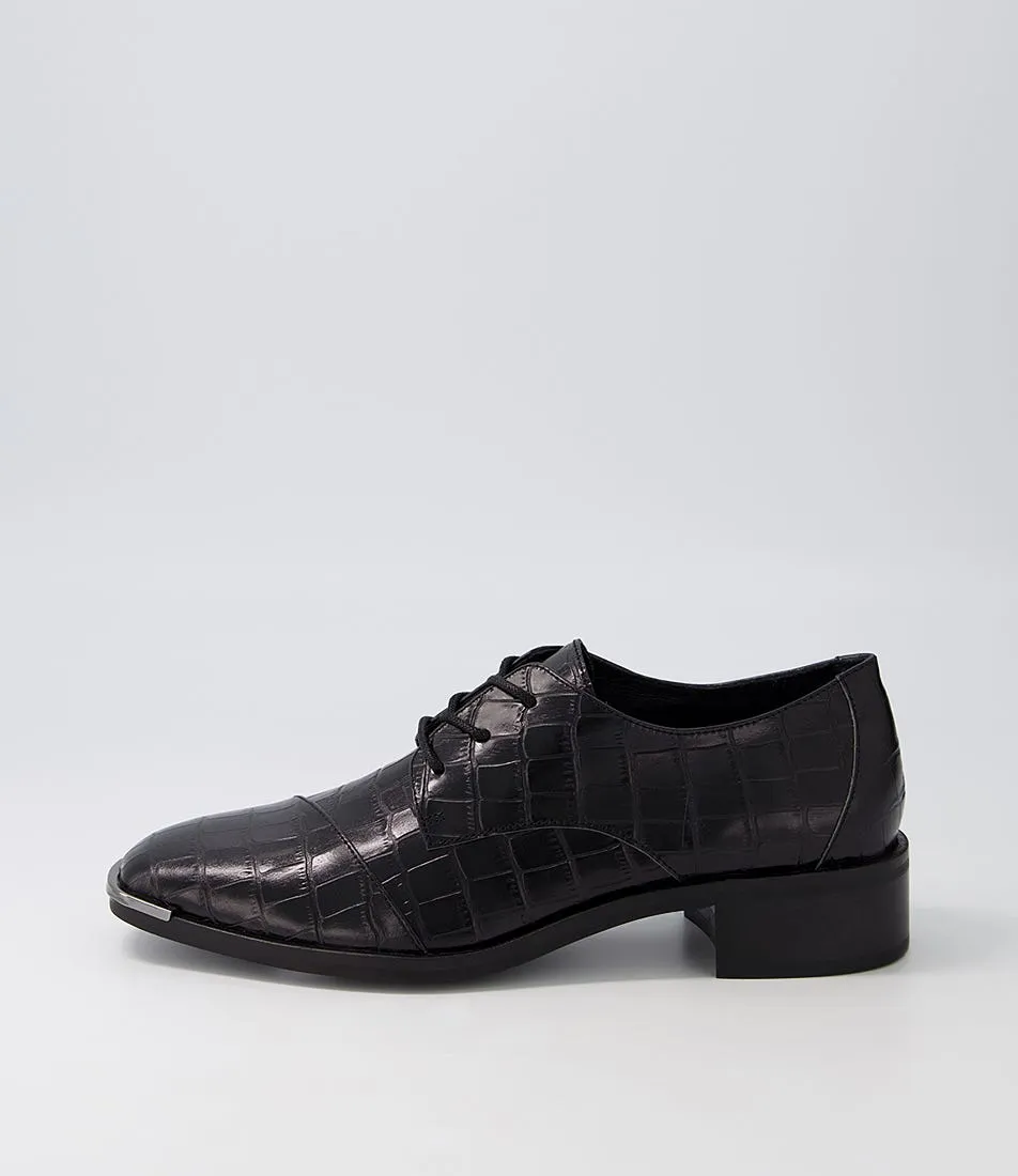 DJANGO & JULIETTE Fesla Black Croc Leather Heels