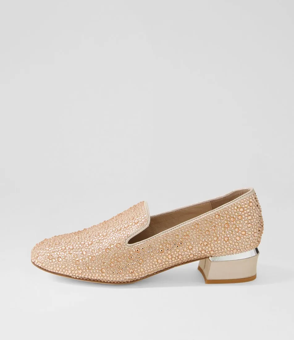 DJANGO & JULIETTE Gerik Nude Shimmer Leather Jewels Heels