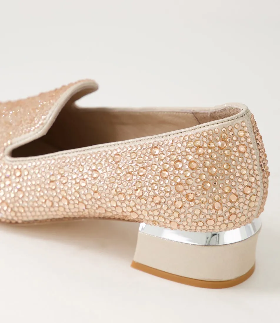 DJANGO & JULIETTE Gerik Nude Shimmer Leather Jewels Heels