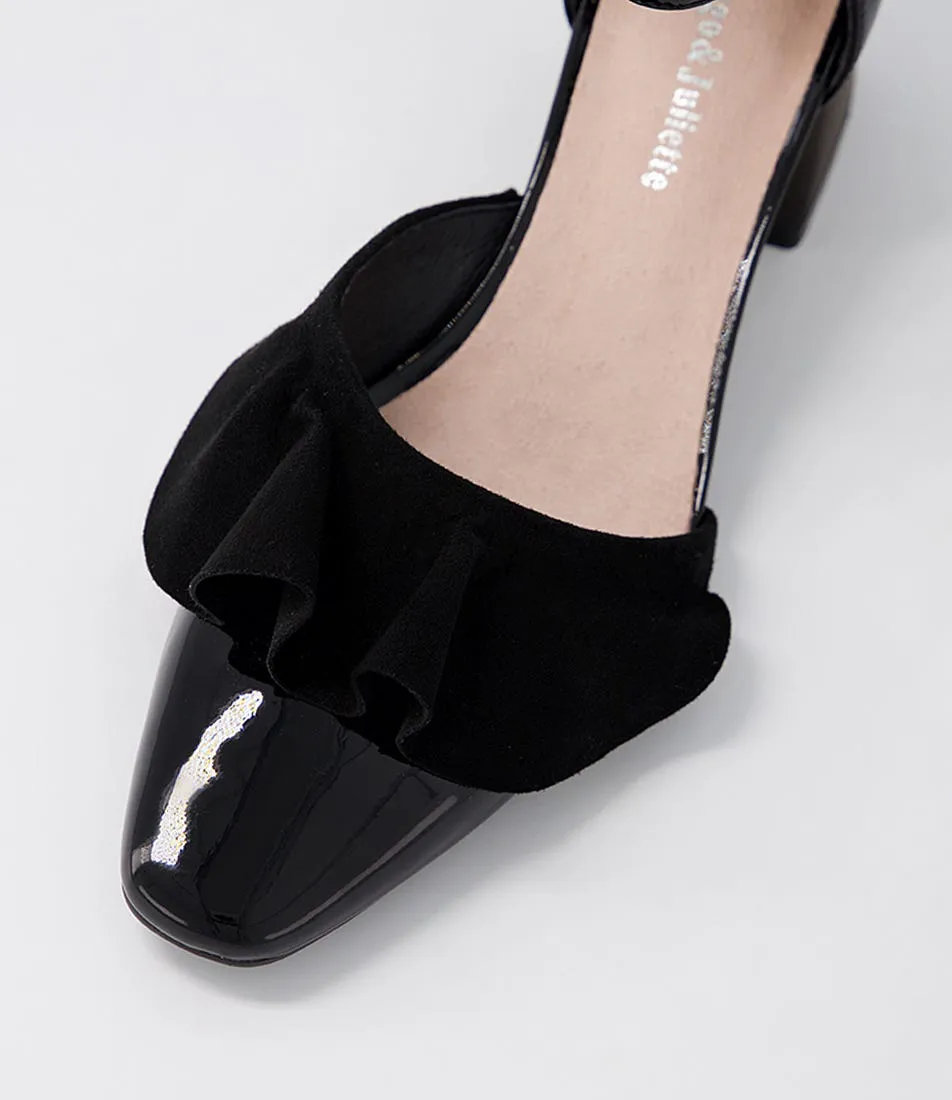 DJANGO & JULIETTE Makiko Black Patent Suede Heels