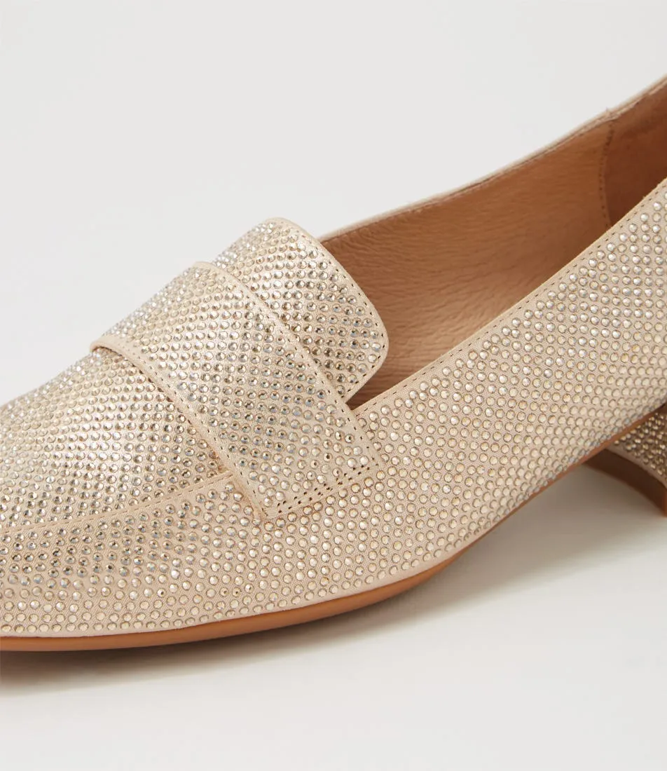 DJANGO & JULIETTE Vindalo Nude Shimmer Leather Jewels Heels