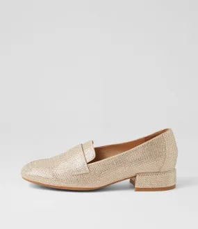 DJANGO & JULIETTE Vindalo Nude Shimmer Leather Jewels Heels